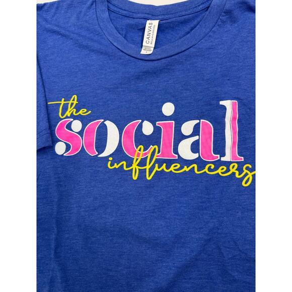 "The Social Influencers" Top women size large Bella Canvas blue short sleeve - Picture 2 of 5